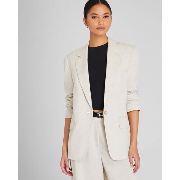 CLUB MONACO Flaxseed Relaxed Single Breasted Linen-Blend Blazer Coat Size Large - Picture 1 of 10